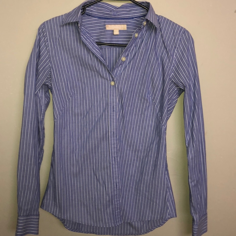 BANANA REPUBLIC blue and white striped button up